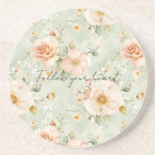 Romantische Pfirsich-Minz-Rosen Floral Getränkeuntersetzer