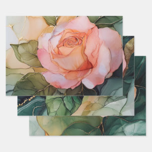 Romantische Pfirsich-Rosen-Blumen-Brautparty Geschenkpapier Set