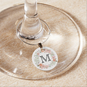 Romantische Pfirsichfloral Monogramm Weinglas Anhänger