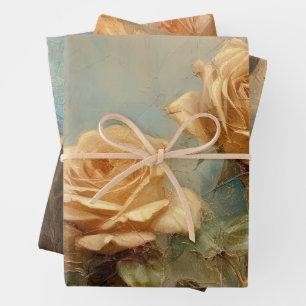 Romantische Pfirsichrosen Florale Hochzeitsdusche Geschenkpapier Set