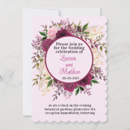 Romantische Pflaume Burgund Blush Pink Blumenzehen Einladung