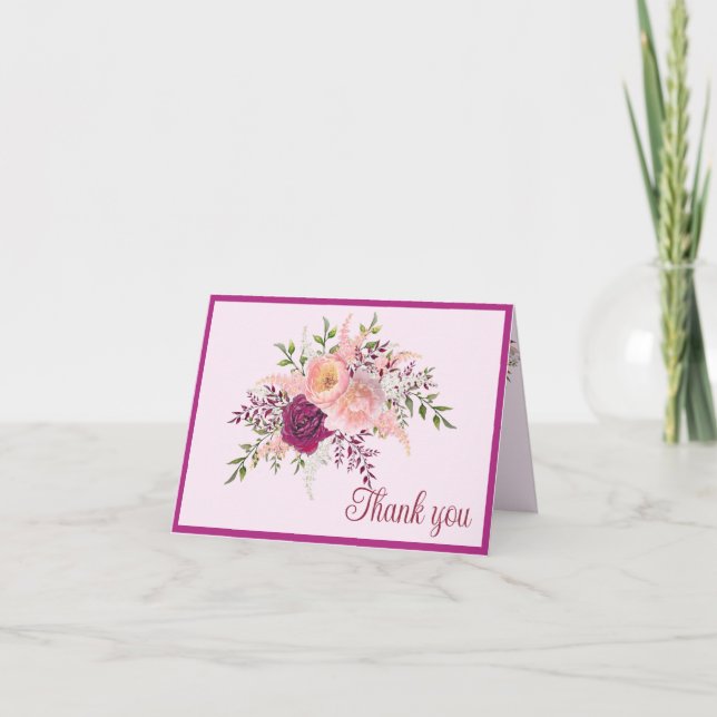 Romantische Pflaume Burgund Blush Pink Hochzeit Dankeskarte (Vorderseite)