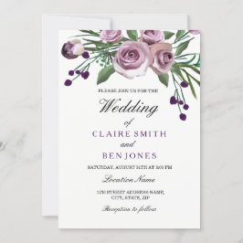 Romantische Pflaume Lila Rose Blumenhochzeit Einla Einladung