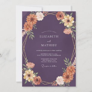 Romantische Pflaume-Ocker-Wildblumen-Hochzeit Einladung