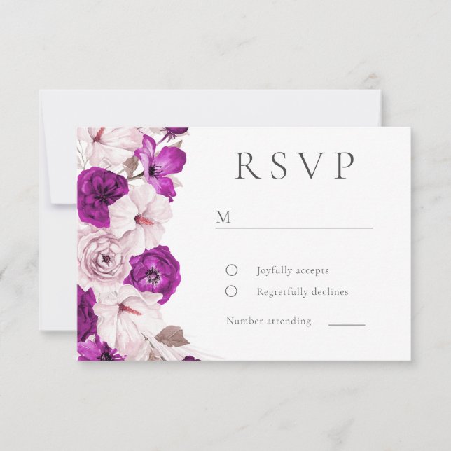 Romantische Pflaume und Wasserfarbenhochzeit RSVP Karte (Vorderseite)