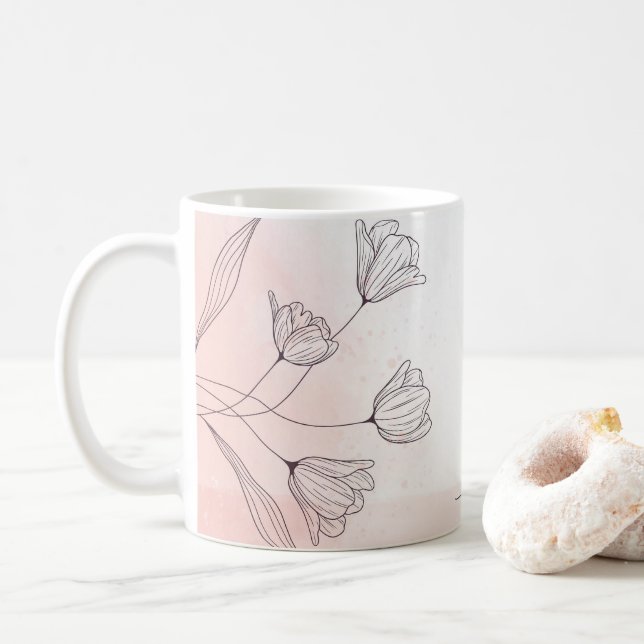 Romantische Pink Aquarell Blumencoffee Tasse - Ges (Mit Donut)
