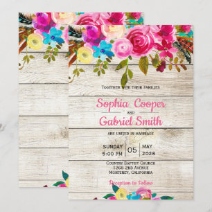 Romantische Pink-Aquarell-Blumenschrift Hochzeit Einladung