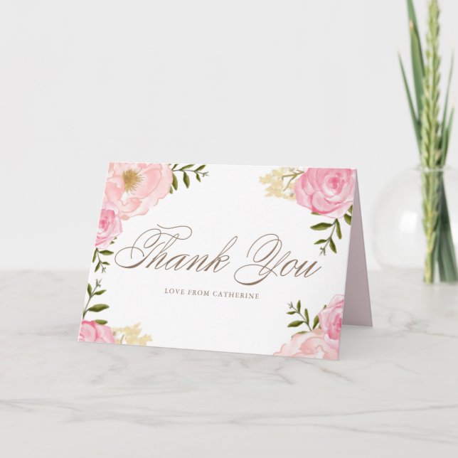 Romantische Pink-Aquarellbäche und Rose Hochzeiten Dankeskarte (Vorderseite)