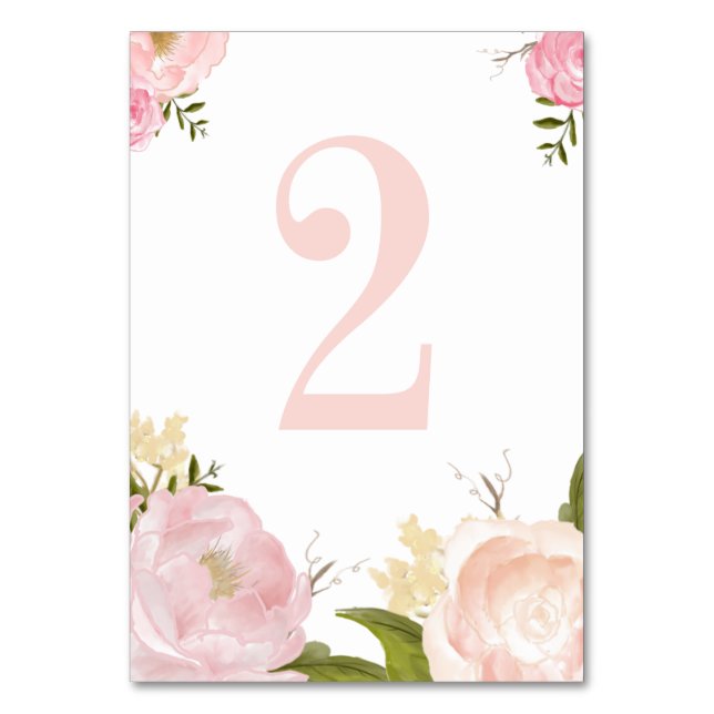 Romantische Pink-Aquarellfarben-Blume Tischnummer  (Vorderseite)