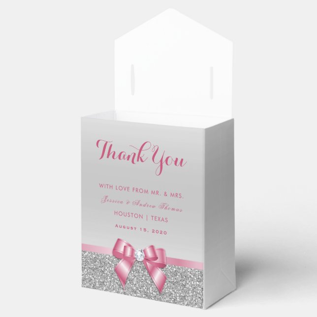Romantische Pink Bow & Silver Glitzer Hochzeit Geschenkschachtel (Geöffnet)
