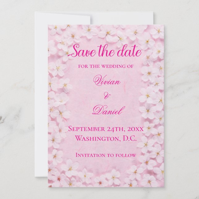 Romantische Pink Cherry Blossom Hochzeit retten da Save The Date (Vorderseite)