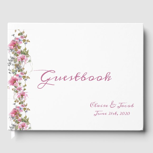 Romantische Pink-Floral-Aquarellschrift Gästebuch (Vorderseite)