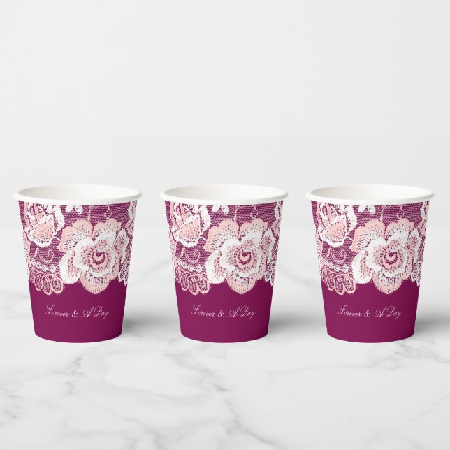 Romantische Pink Lace Floral Wedding Pappbecher (Multi)