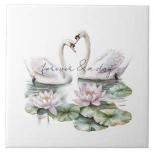 Romantische Pink Lotus Floral Swans Hochzeit Fliese