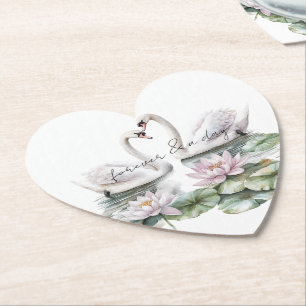 Romantische Pink Lotus Floral Swans Hochzeit Untersetzer