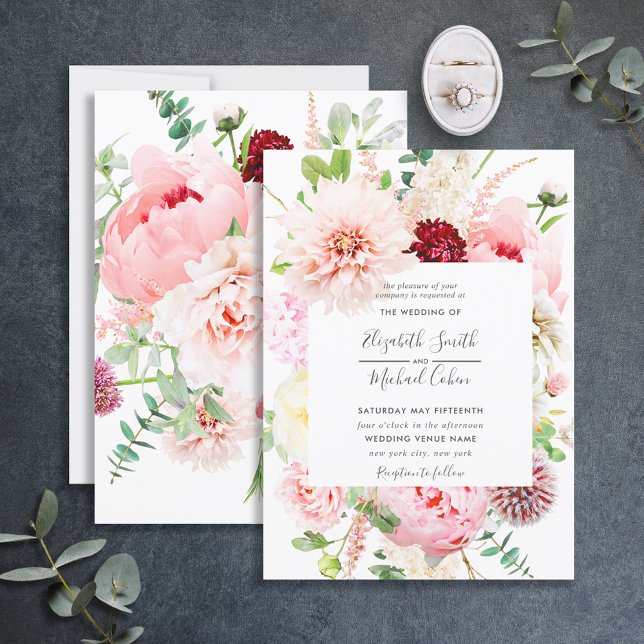 Romantische Pink Peony Floral Script Hochzeit Einladung (Von Creator hochgeladen)