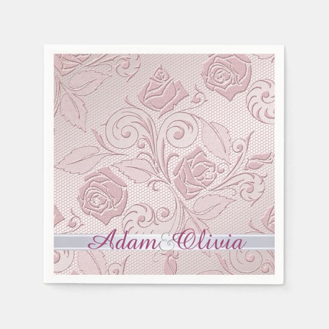 Romantische Pink Rose Lace Hochzeit Serviette (Vorderseite)