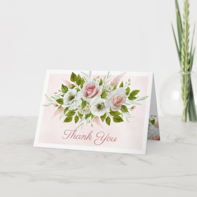Romantische Pink Roses Bouquet Wassercolor Vielen  Karte (Vorderseite)