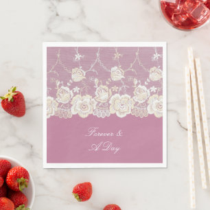 Romantische Pink White Lace Floral Wedding Serviette