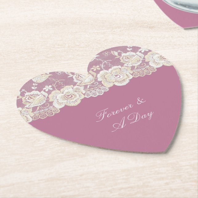 Romantische Pink White Lace Floral Wedding Untersetzer (angewinkelt)