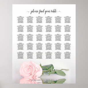 Romantische Pinke Rose 30 Tisch Hochzeit Sitzplan Poster