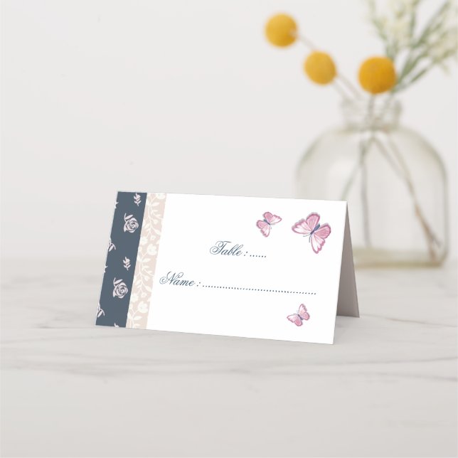 Romantische Platzkarte der Marine und rosa Schmett (Vorderseite)