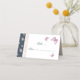 Romantische Platzkarte der Marine und rosa Schmett
