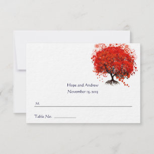 Romantische Platzkarte Rotes Herz Leaf Tree Hochze RSVP Karte