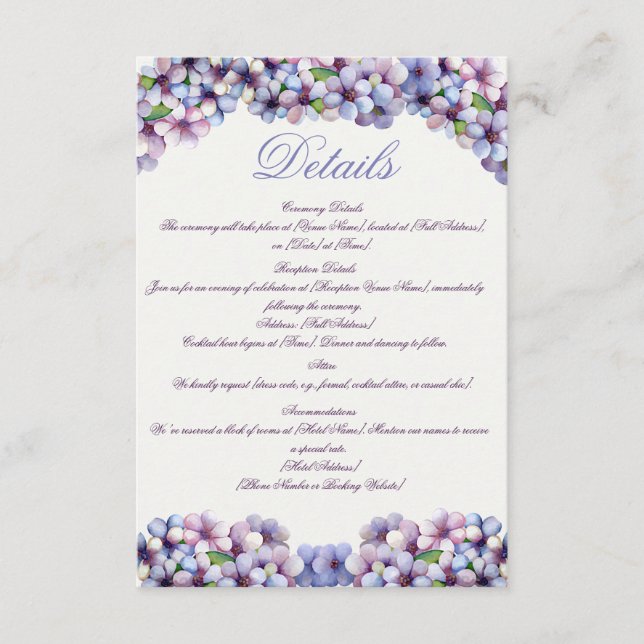 Romantische Poetic Lilac Hochzeit der Flora Begleitkarte (Vorderseite)