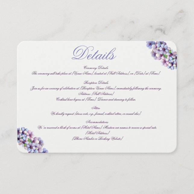 Romantische Poetic Lilac Hochzeit der Flora Begleitkarte (Vorderseite)