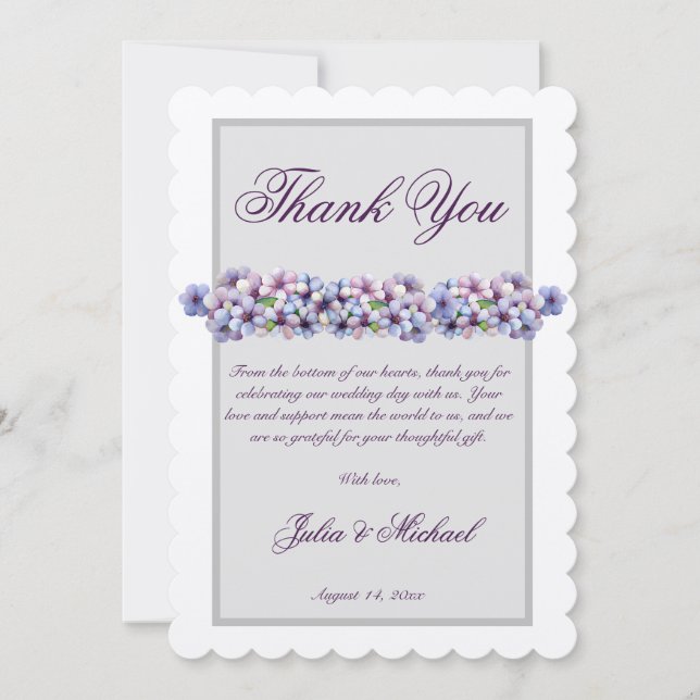 Romantische Poetic Lilac Hochzeit der Flora Dankeskarte (Vorderseite)