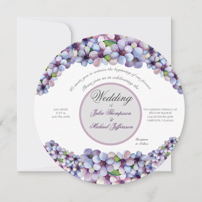 Romantische Poetic Lilac Hochzeit der Flora Einladung (Vorderseite)
