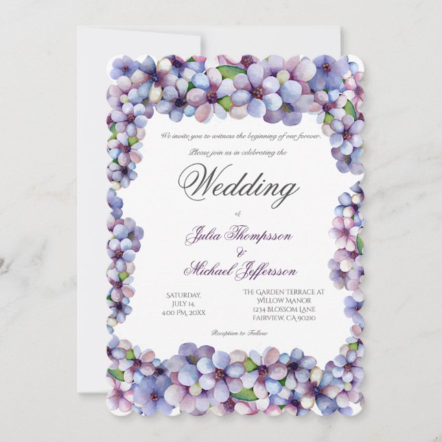 Romantische Poetic Lilac Hochzeit der Flora Einladung (Vorderseite)