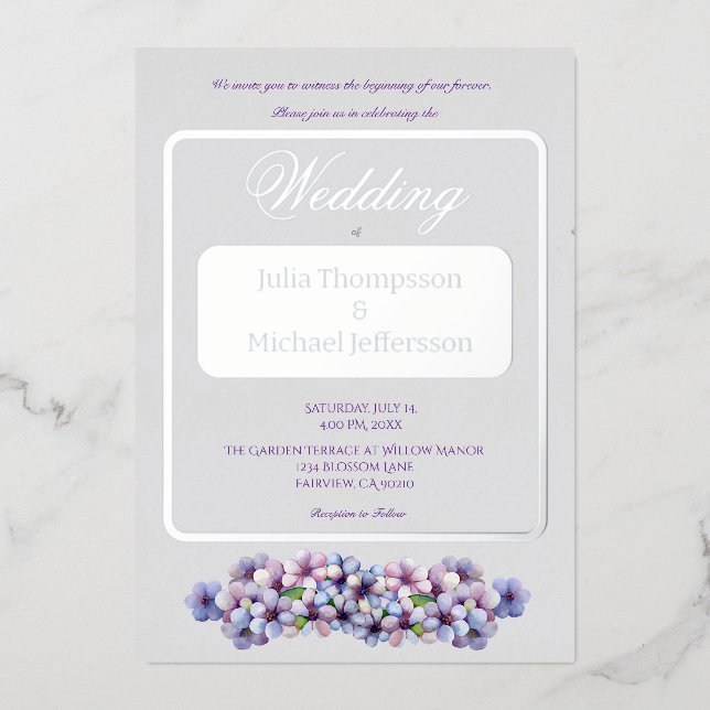 Romantische Poetic Lilac Hochzeit der Flora Folieneinladung (Vorderseite)