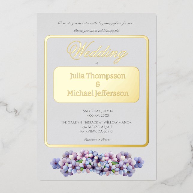 Romantische Poetic Lilac Hochzeit der Flora Folieneinladung (Vorderseite)