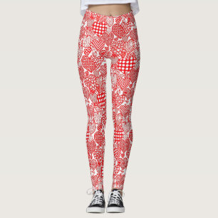 Romantische Polka-Herz-Doodle Rot Weiß Leggings
