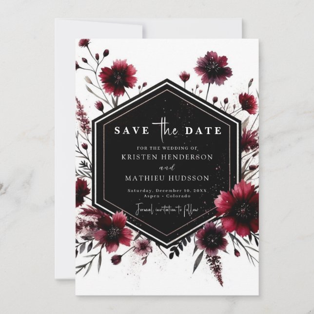 Romantische Printable Burgundy Wedding Save The Date (Vorderseite)