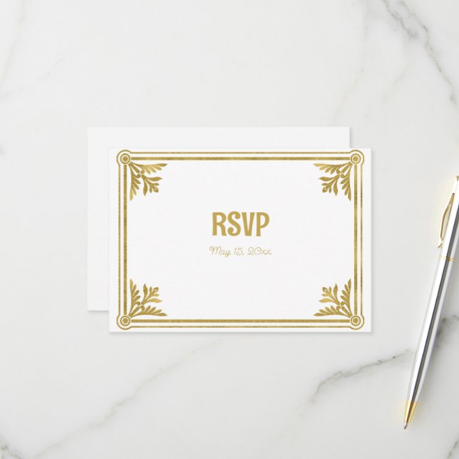 Romantische Rahmen aus Weiß und Gold RSVP Karte (Vorderseite/Rückseite Beispiel)
