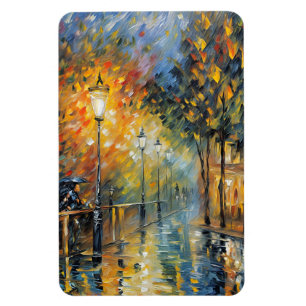 Romantische Rainy Abend Street Szene Impressionist Magnet