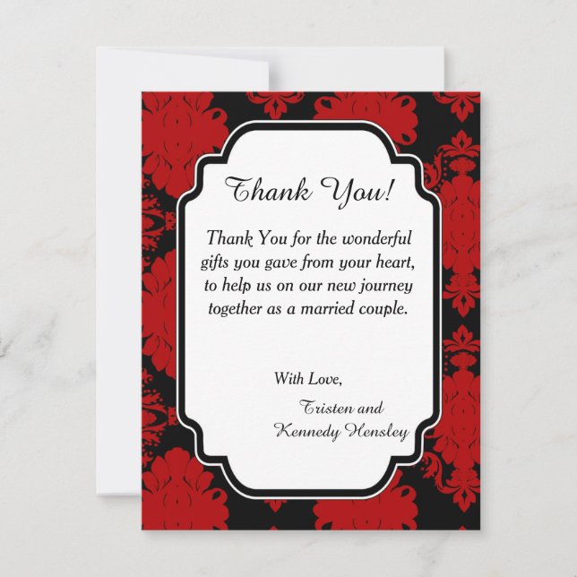Romantische Red Damask 4x5 Flat Wedding Vielen Dan Dankeskarte (Vorderseite)