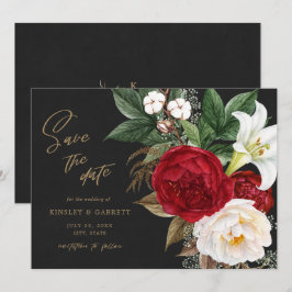 Romantische Red Floral Bouquet Black & Gold Weddin Save The Date