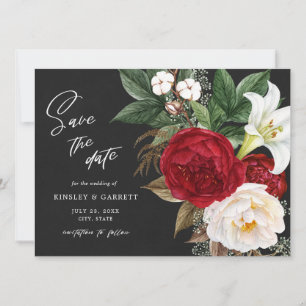 Romantische Red Floral Bouquet Black & White Weddi Save The Date