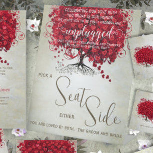 Romantische Red Heart Leaf Tree Black Trunk Weddin Sockelschild