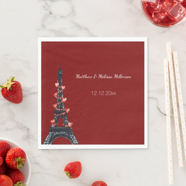 Romantische Red Hearts Eiffelturm Hochzeit Serviette (Beispiel)