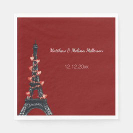 Romantische Red Hearts Eiffelturm Hochzeit Serviette