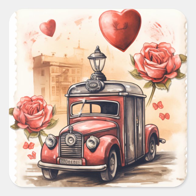 Romantische Retro-Briefmarke-Sticker Quadratischer Aufkleber (Vorderseite)