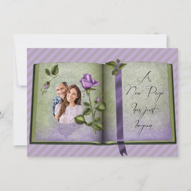 Romantische Retro-Liebe Lila Foto Hochzeit Einladung (Vorderseite)