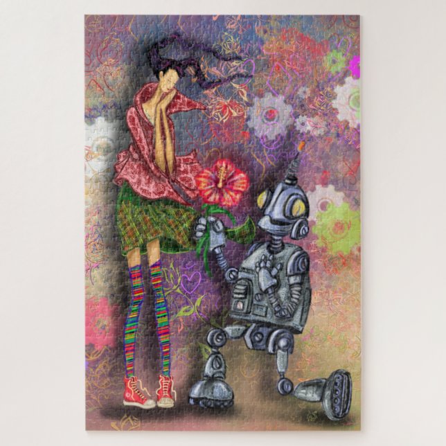 Romantische Robot- und Girl-Puzzle-Malerei (Vertikal)