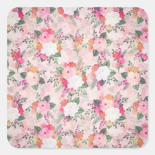 Romantische rosa Aquarellmalerei Quadratischer Aufkleber (Vorderseite)