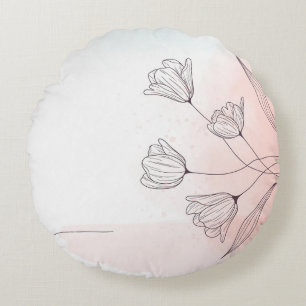 Romantische rosa Aquarelltöne mit floralen Rundkis Rundes Kissen